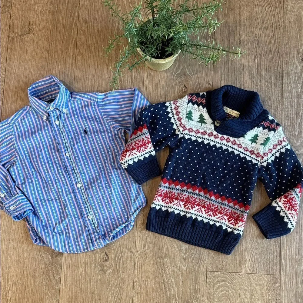 ((2 PIECE)) RALPH LAUREN AND SWEET MAGNOLIA 100% COTTON TODDLER BOY BUNDLE SZ 3T